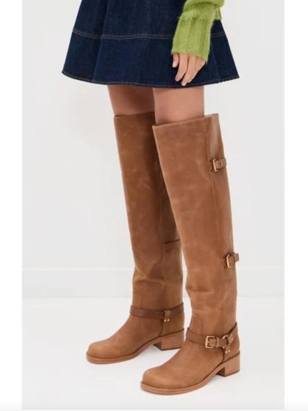 FARM RIO 🌿Distressed Tall Leather Moto Boot with Buckle